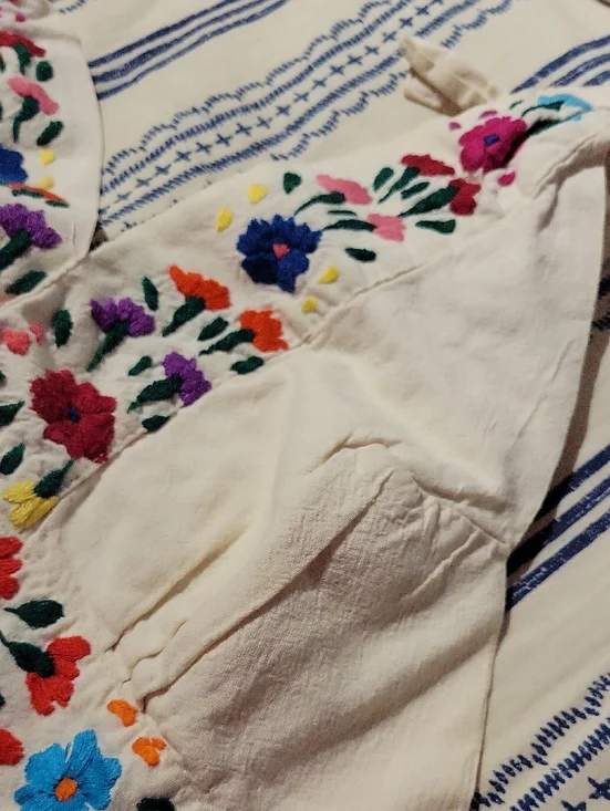 Boho Floral Embroidered Halter Bra Top With Darts, Adjustable Tie Neck And Back - Picture 6 of 6